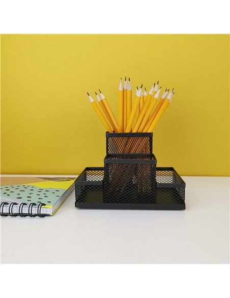 110446,Suport metalic instrumente de scris cu 4 compartimente LEVIATAN, Negru