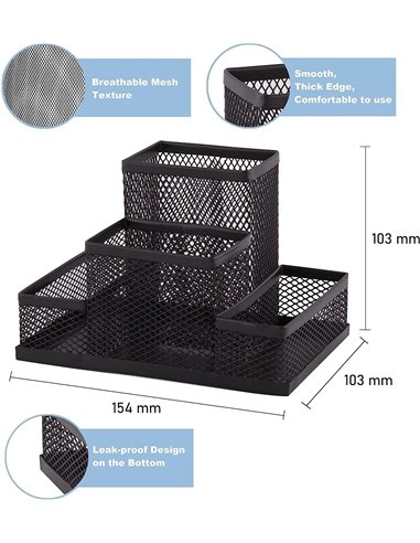 110446,Suport metalic instrumente de scris cu 4 compartimente LEVIATAN, Negru