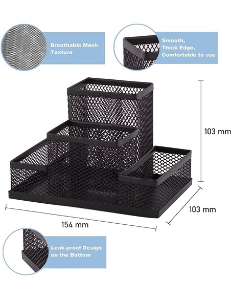 110446,Suport metalic instrumente de scris cu 4 compartimente LEVIATAN, Negru