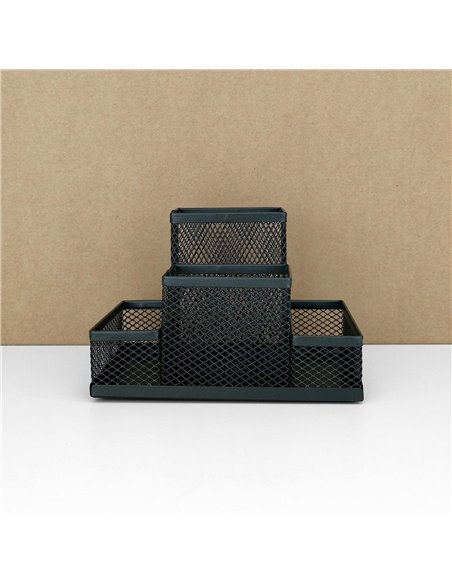 110446,Suport metalic instrumente de scris cu 4 compartimente LEVIATAN, Negru