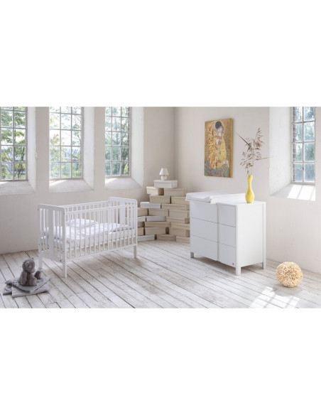 BN-YappyDresserClassic_white,Comoda de infasat YappyClassic din lemn, Cu trei sertare, Cu blat de infasat detasabil, YappyKids, 