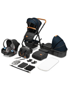 BN-LO-AMBER_3IN1_BLUE,Lionelo - Carucior Amber 3 in 1, Cadru aluminiu, Cu landou intarit si salteluta moale, Scoica auto, Revers 2