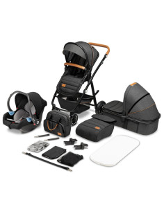 BN-LO-AMBER_3IN1_GREY_GRAPHITE,Lionelo - Carucior Amber 3 in 1, Cadru aluminiu, Cu landou intarit si salteluta moale, Scoica aut 2