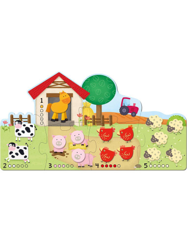 1105557,Puzzle - Numaram animalele de la ferma ( 6 piese)