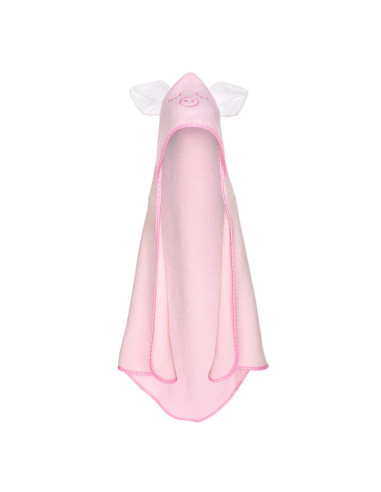 BN-BOC0122,Qmini - Prosop cu gluga cu urechi, Din bumbac, Dimensiune mare 80x80 cm, Pink Piggy