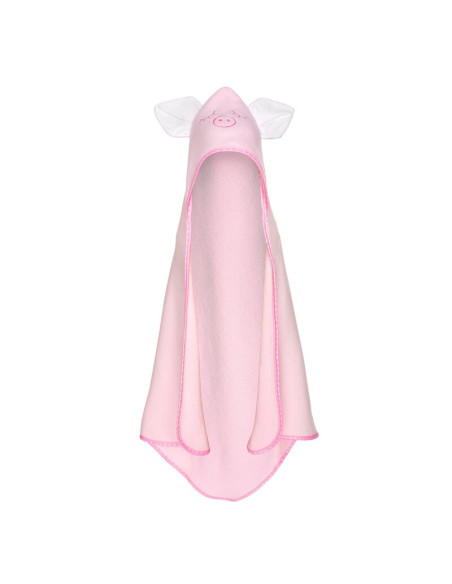 BN-BOC0122,Qmini - Prosop cu gluga cu urechi, Din bumbac, Dimensiune mare 80x80 cm, Pink Piggy