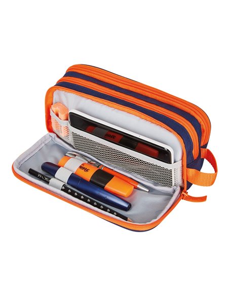 50043750,Penar tip etui, neon, 3 compartimente, albastru/portocaliu