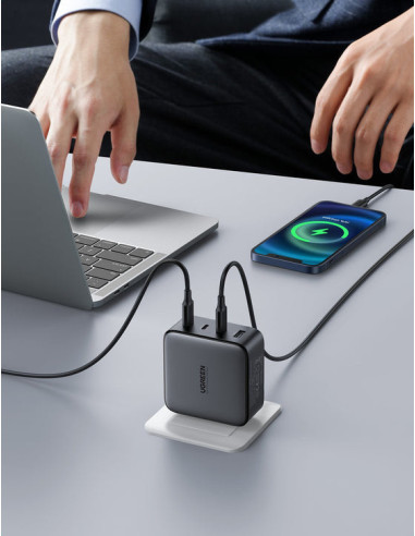 40747,Incarcator retea Ugreen, "CD226" Quick Charge 4, 100W GaN, 3 x USB Type-C 5V/3A, 1 x USB, negru "40747" (include timbru ve