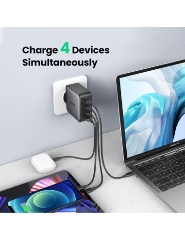 40747,Incarcator retea Ugreen, "CD226" Quick Charge 4, 100W GaN, 3 x USB Type-C 5V/3A, 1 x USB, negru "40747" (include timbru ve