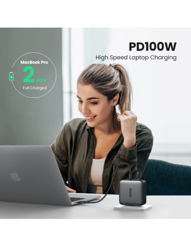 40747,Incarcator retea Ugreen, "CD226" Quick Charge 4, 100W GaN, 3 x USB Type-C 5V/3A, 1 x USB, negru "40747" (include timbru ve