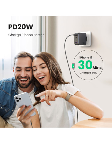 40747,Incarcator retea Ugreen, "CD226" Quick Charge 4, 100W GaN, 3 x USB Type-C 5V/3A, 1 x USB, negru "40747" (include timbru ve
