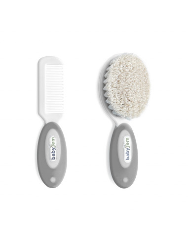 UP-bj_5193,Set pieptan si perie din peri naturali BabyJem (Culoare: Gri)
