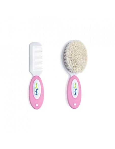 UP-bj_5191,Set pieptan si perie din peri naturali BabyJem (Culoare: Roz)