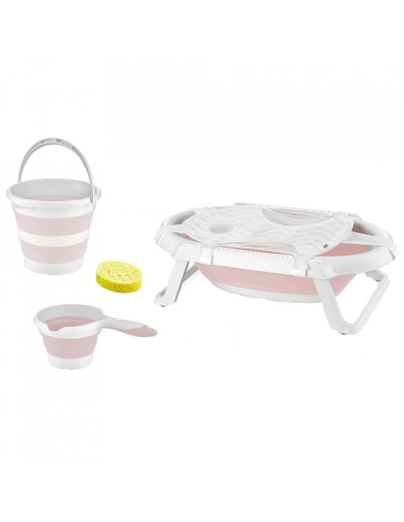 UP-bj_5962,Set de baie cu 5 piese si cadita pliabila Babyjem (Culoare: Roz)