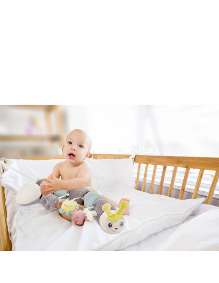 UP-bj_6752,Protectie laterala multifunctionala cu jucarii din plus BabyJem Caterpilar (Culoare: Roz)