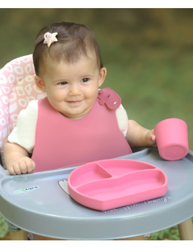 UP-bj_7284,Set diversificare 4 piese din silicon BabyJem: bavetica, farfurie, lingurita si pahar (Culoare: Vernil)