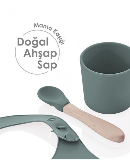 UP-bj_7282,Set diversificare 4 piese din silicon BabyJem: bavetica, farfurie, lingurita si pahar (Culoare: Roz)