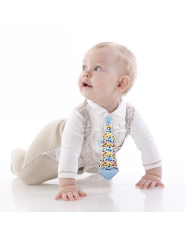 UP-bj_7501,Cravata bebelusi cu accesoriu de dentitie BabyJem (Culoare: Bleu)