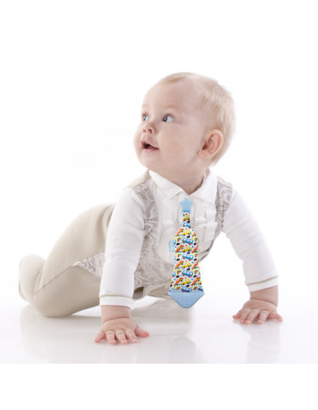 UP-bj_7501,Cravata bebelusi cu accesoriu de dentitie BabyJem (Culoare: Bleu)