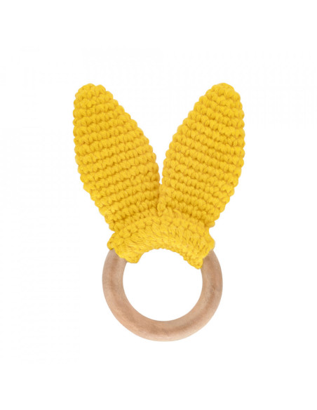 UP-bj_6511,Jucarie dentitie din bumbac cu inel din lemn BabyJem Amigurumi (Culoare: Gri)