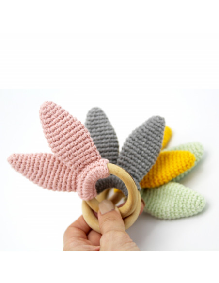 UP-bj_6511,Jucarie dentitie din bumbac cu inel din lemn BabyJem Amigurumi (Culoare: Gri)
