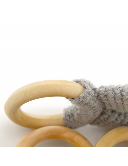 UP-bj_6511,Jucarie dentitie din bumbac cu inel din lemn BabyJem Amigurumi (Culoare: Gri)