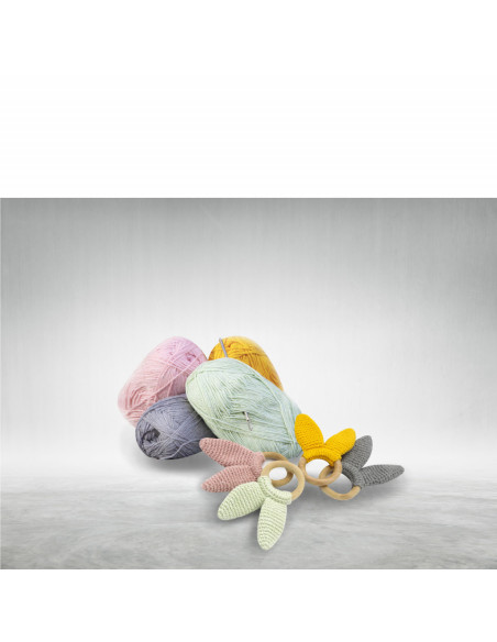 UP-bj_6514,Jucarie dentitie din bumbac cu inel din lemn BabyJem Amigurumi (Culoare: Roz)
