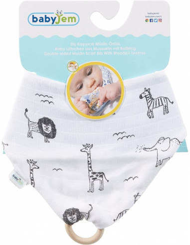UP-bj_6782,Baveta din muselina cu inel din lemn BabyJem (Model: Dino)