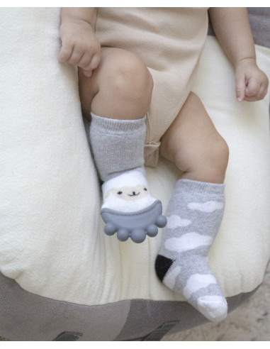 UP-bj_6523,Sosete cu accesoriu dentitie BabyJem Teether Socks (Culoare: Gri)