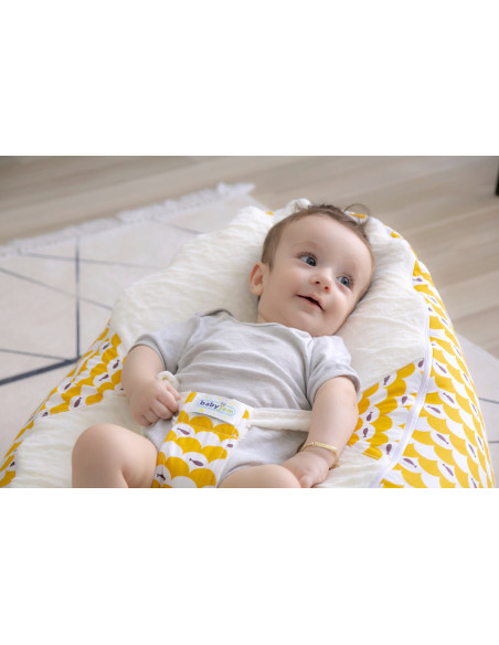 UP-bj_3484,Fotoliu pentru bebelusi cu ham de siguranta Baby Bean Bed (Culoare: Alb)