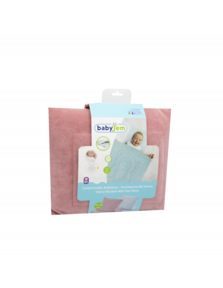 UP-bj_6642,Set pernuta si paturica din plus Bear BabyJem (Culoare: Roz)