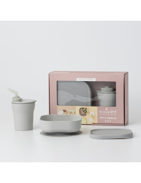 UP-mw_MWSKGG,Set diversificare hrana bebelusi Miniware Sip&Snack, 100% din materiale naturale biodegradabile, 3 piese, Grey