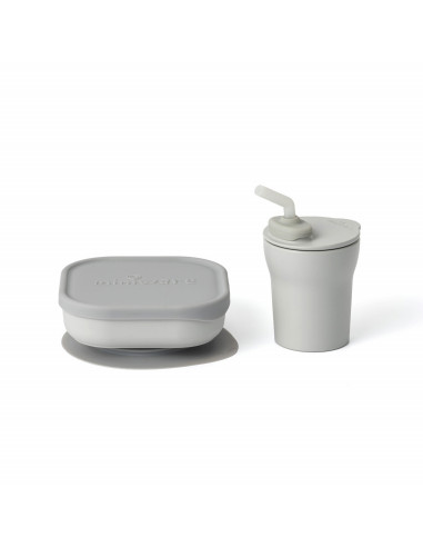 UP-mw_MWSKGG,Set diversificare hrana bebelusi Miniware Sip&Snack, 100% din materiale naturale biodegradabile, 3 piese, Grey