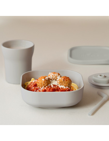 UP-mw_MWSKGG,Set diversificare hrana bebelusi Miniware Sip&Snack, 100% din materiale naturale biodegradabile, 3 piese, Grey