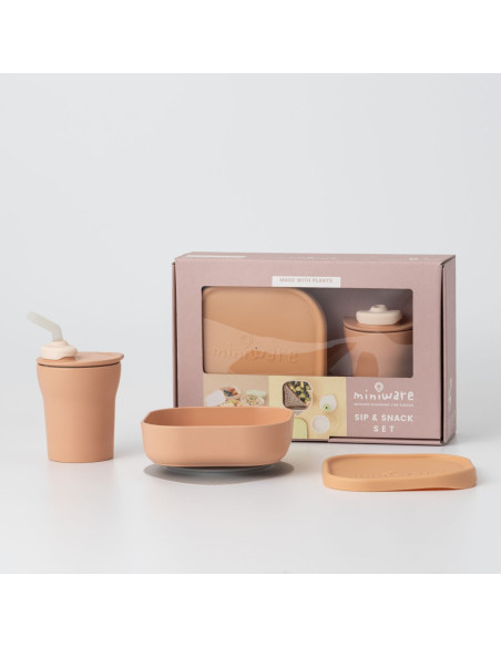 UP-mw_MWSKTT,Set diversificare hrana bebelusi Miniware Sip&Snack, 100% din materiale naturale biodegradabile, 3 piese, Toffee