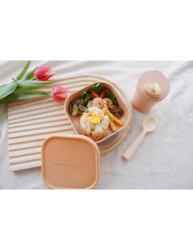 UP-mw_MWSKTT,Set diversificare hrana bebelusi Miniware Sip&Snack, 100% din materiale naturale biodegradabile, 3 piese, Toffee