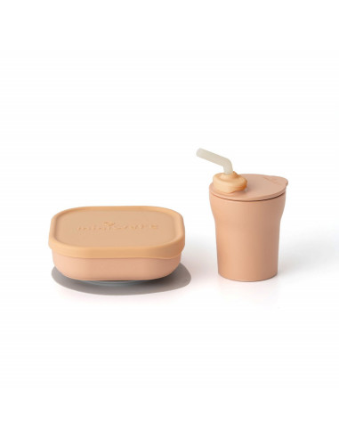 UP-mw_MWSKTT,Set diversificare hrana bebelusi Miniware Sip&Snack, 100% din materiale naturale biodegradabile, 3 piese, Toffee