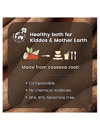 UP-mw_MWSKTT,Set diversificare hrana bebelusi Miniware Sip&Snack, 100% din materiale naturale biodegradabile, 3 piese, Toffee