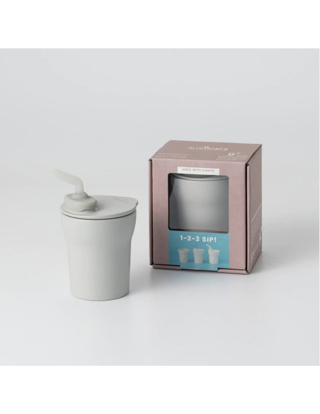 UP-mw_MWSCGG,Pahar cu capac si pai antrenament bebelusi Miniware 1-2-3 Sip!, 100% din materiale naturale biodegradabile, Grey