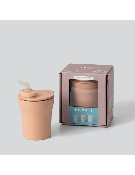 UP-mw_MWSCTT,Pahar cu capac si pai antrenament bebelusi Miniware 1-2-3 Sip!, 100% din materiale naturale biodegradabile, Toffee