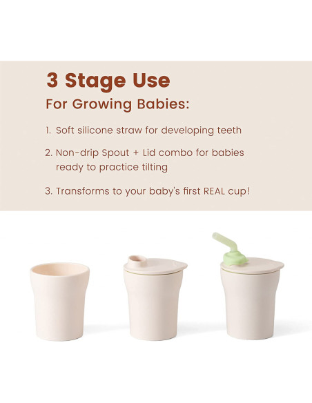 UP-mw_MWSCTT,Pahar cu capac si pai antrenament bebelusi Miniware 1-2-3 Sip!, 100% din materiale naturale biodegradabile, Toffee
