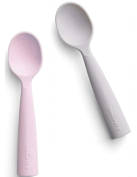 UP-mw_MWTSGC,Set de lingurite bebelusi Miniware, 100% silicon alimentar, Grey+Cotton candy