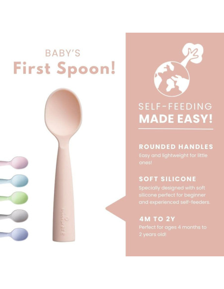 UP-mw_MWTSGC,Set de lingurite bebelusi Miniware, 100% silicon alimentar, Grey+Cotton candy