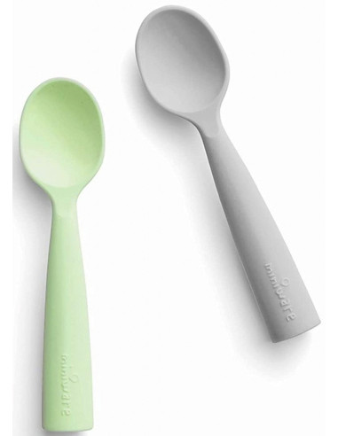 UP-mw_MWTSGK,Set de lingurite bebelusi Miniware, 100% silicon alimentar, Grey+Keylime