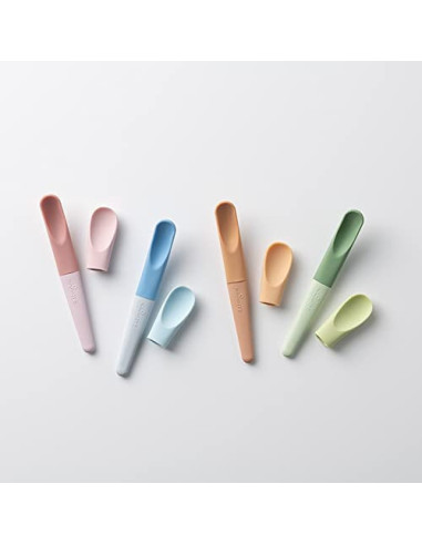 UP-mw_P2PS7BB,Set de lingurite 2 in 1 bebelusi Miniware Pre2PRO, 100% din materiale naturale biodegradabile, Blue Banana