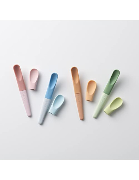 UP-mw_P2PS7BB,Set de lingurite 2 in 1 bebelusi Miniware Pre2PRO, 100% din materiale naturale biodegradabile, Blue Banana