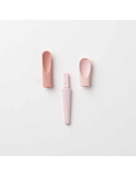 UP-mw_P2PS7PA,Set de lingurite 2 in 1 bebelusi Miniware Pre2PRO, 100% din materiale naturale biodegradabile, Pink Antioxidant