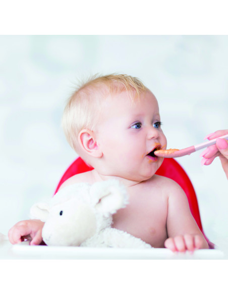 UP-mw_P2PS7PA,Set de lingurite 2 in 1 bebelusi Miniware Pre2PRO, 100% din materiale naturale biodegradabile, Pink Antioxidant