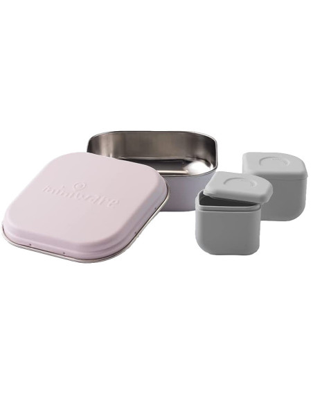 UP-mw_GBC2G,Set cutie cu 2 silipods pentru mancare bebelusi Miniware Grow bento, 3 piese, Cotton Candy+Grey
