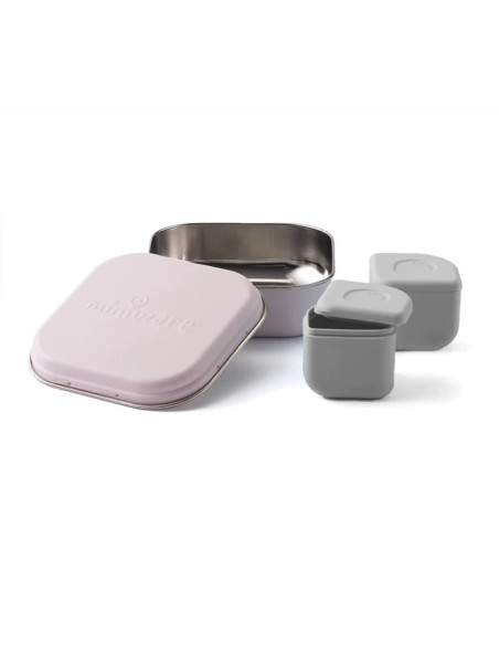 UP-mw_GBC2G,Set cutie cu 2 silipods pentru mancare bebelusi Miniware Grow bento, 3 piese, Cotton Candy+Grey